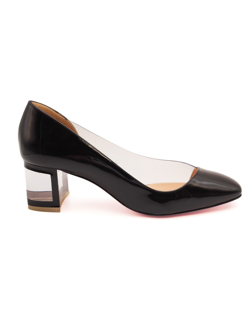 Christian Louboutin Patent Leather Mid-Heel Clear Block Heel Pumps EU 38